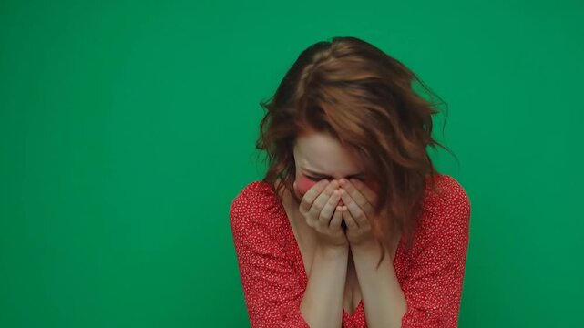 Female blushing in embarrassment after being caught in a funny situation