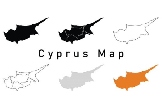 Cyprus Map Vector Set &ndash; Outline, Silhouette, Regions and Editable Infographic Design