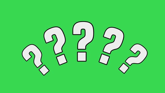 Five Animated Question Mark Symbols on Green Screen Chroma Key	