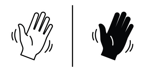 Waving hand icon set outline and solid silhouette vector illustrations of hello or goodbye gesture isolated on white background © Vectorzone
