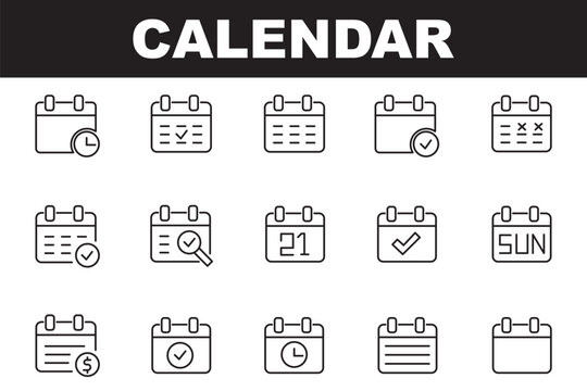 Calendar line icons. Vector illustration include icon - hourglass, deadline, timetable, deadline, agenda, sandglass outline pictogram for syllabus schedule. 64x64 Pixel Perfect, Editable Stroke