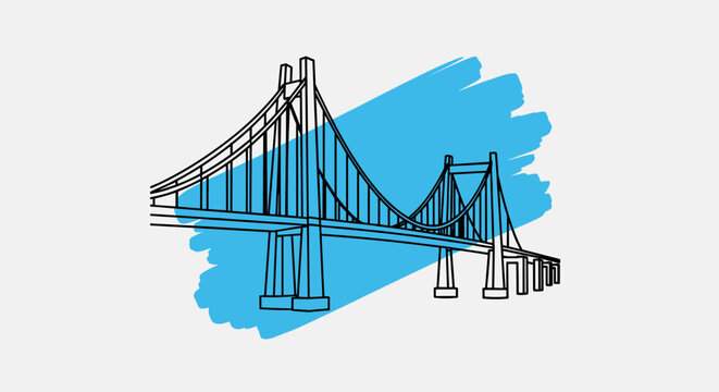 suspension bridge, cable bridge, vector illustration, blue background, transportation icon