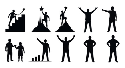 Fototapeta premium Set of silhouettes representing success, achievement, and leadership