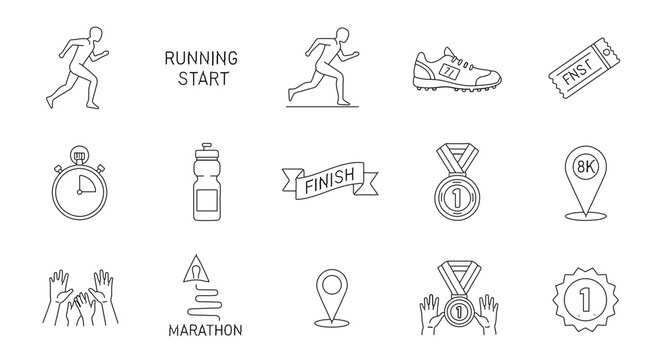 Running and Marathon Icon Set Sports, Fitness, and Competition