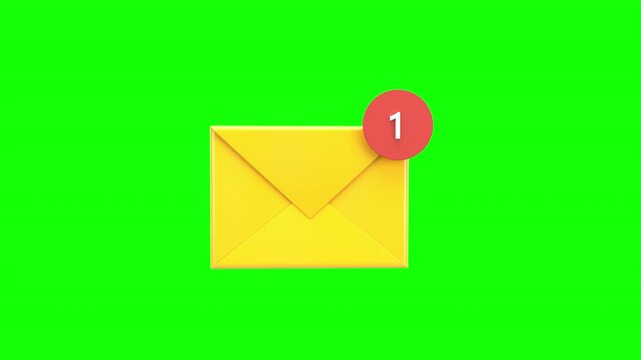 3d animation yellow envelope with a notification badge, symbolizing a new unread message or email alert with alpha channel