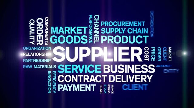 Supplier animated word cloud-text design animation tag kinetic typography seamless loop.
