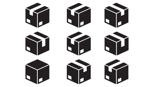 A collection of cardboard delivery box icons representing shipping logistics and e-commerce storage