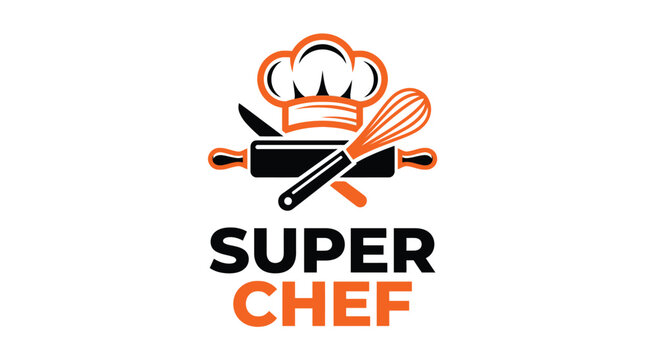 Super Chef Logo Design with Culinary Tools.