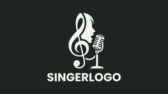Elegant Singer Logo Design Featuring a Treble Clef and Microphone.
