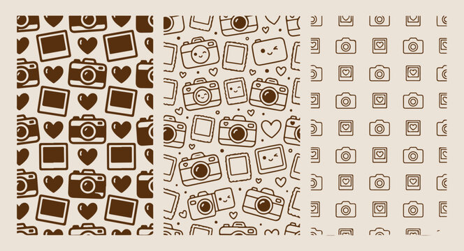 Vintage camera photography collection pattern, retro lifestyle hobby sketch, minimalist photo doodle art, clean memory line illustration, monoline camera vector set, isolated hobby graphic asset, prem