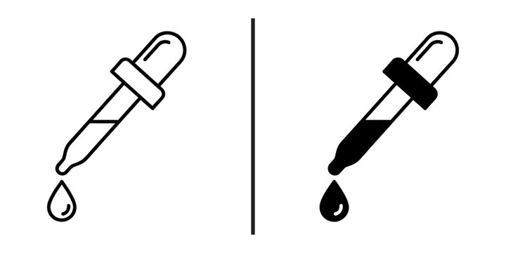 Medical eye dropper pipette with liquid drop line and silhouette icon.