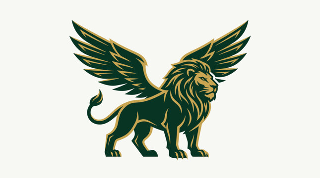 Majestic Winged Lion Emblematic Creature Illustration.