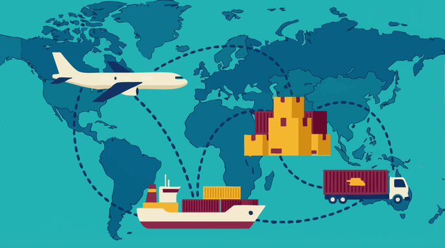 Global Logistics and Supply Chain Network with World Map and Transport