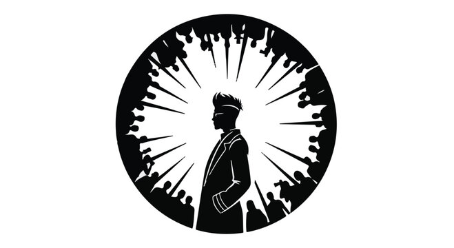 Silhouette of a confident person standing out from a crowd with radiating energy