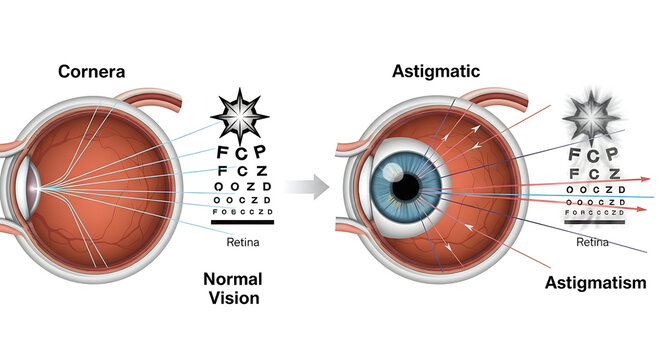 Comparison of normal vision and astigmatism.