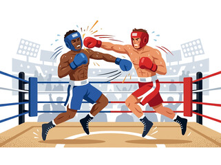 Naklejka premium Two professional boxers sparring in a competitive match.