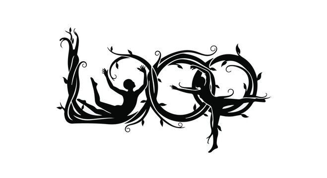 Artistic dancers elegantly intertwined with nature's flowing vines