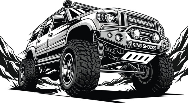 Offroad SUV vehicle with large tires and suspension lift kit system