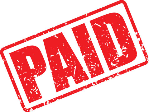 A red weathered grunge rubber stamp mark with the word paid for finance and business invoices