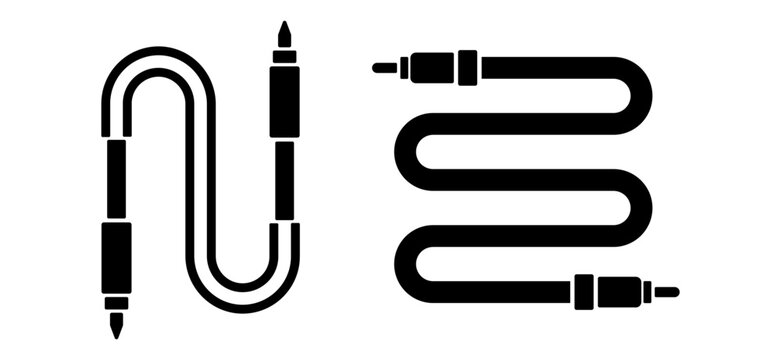 Audio cable silhouette vector illustration for sound signal and electronic device connection