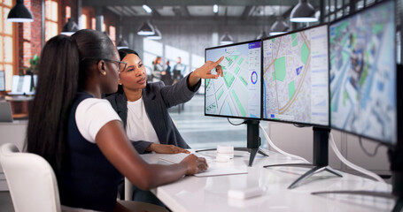 Naklejka premium Urban Planner Studies Detailed 3D Land Map