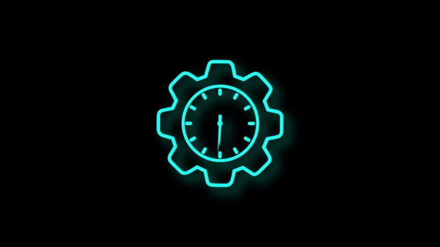 Normal clock. Glowing wheel with clock arrow rotating animation.