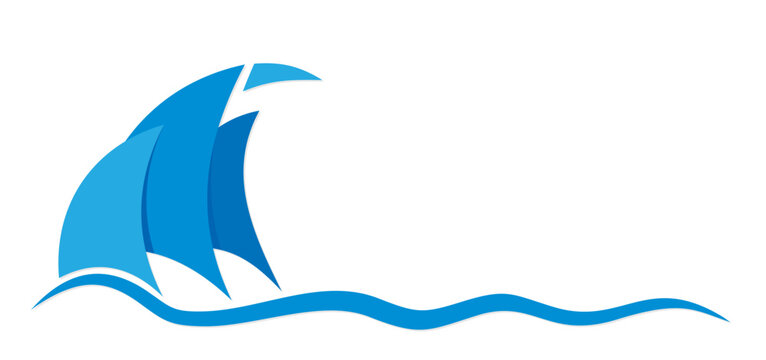 The symbol of blue sailboat with wave.
