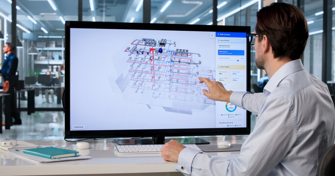 Experienced Mechanical Engineer Inspects 3D HVAC System Model