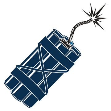 Blue dynamite bundle explosive danger vector illustration. Cartoon bomb explosion weapon icon design template graphic element symbol.