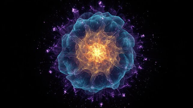 Radiant cosmic bloom of light and particles on black