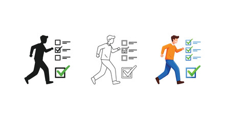 Fototapeta premium Silhouette illustration showing two human heads exchanging information through a bridge of symbolic visual icons