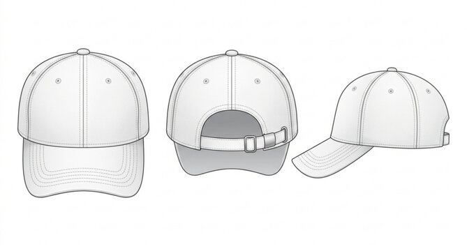 White baseball cap mockup vector front back side view clean textile hat template isolated on white background