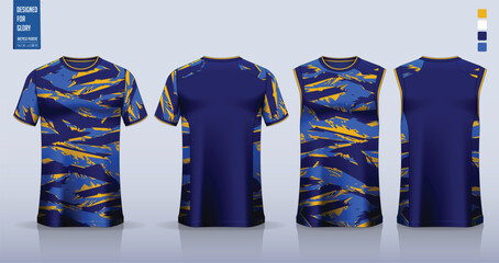 Naklejka premium T-shirt mockup, sport shirt template design for soccer jersey, football kit. Tank tops for basketball jersey, running singlet. Fabric pattern for sport uniform in front and back view. 