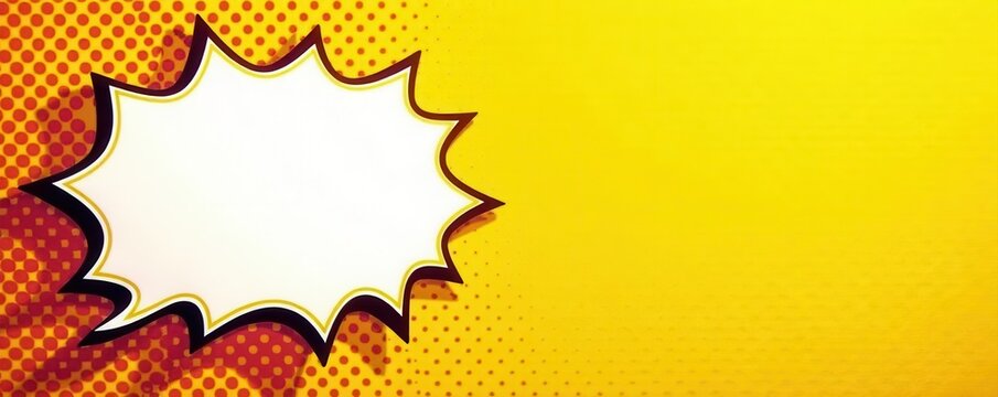 Yellow pop art background, halftone texture, superhero banner, speech bubble , vintage, graphic, yellow