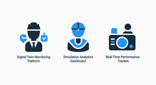 Digital site monitoring platform simulation analytics developer real-time performance tracker icons white background monitoring analytics performance platform developer simulation