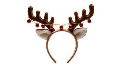 Brown reindeer antlers with red baubles on headband, isolated on transparent background © Finn