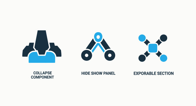 Abstract graphic icons for collapsing components modular show panels expandable sections in digital interfaces collapsing component modular panel expandable section interface icon UX design