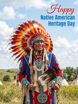 Native American man in traditional headdress and regalia