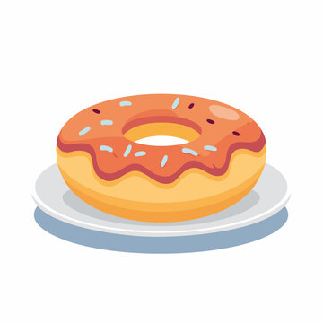 Illustration of a single donut with orange frosting and sprinkles on a plate