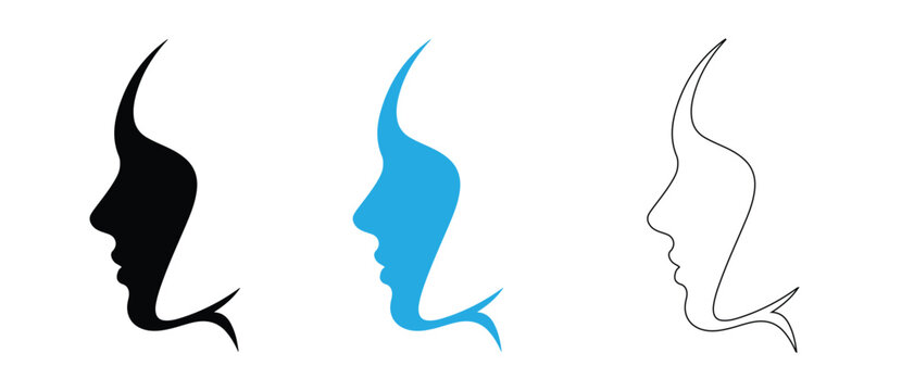 Elegant woman face profile silhouette with flowing hair