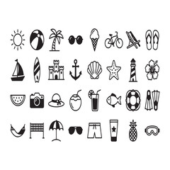 Collection of black and white beach icons and symbols for summer vacation © srazimarts