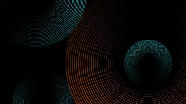 Blue and orange shiny linear circles abstract futuristic tech background. Minimal geometric motion design. Seamless loop. Video animation Ultra HD 4K 3840x2160