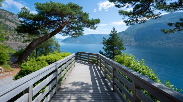 Aurlandsfjord Stegastein viewpoint overlooking blue fjord water