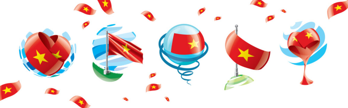 Vector set of the Vietnamese flag in various creative designs