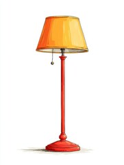 Obraz premium Vintage Red Floor Lamp With Orange Lampshade Illuminated Against White Background