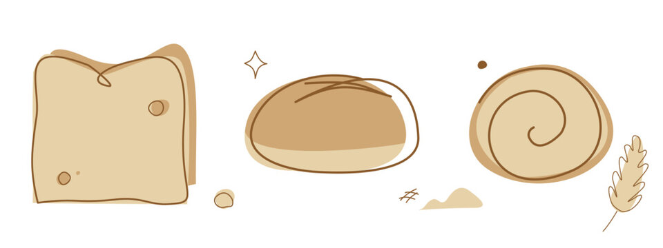 Hand drawn bread set, minimal flat design
