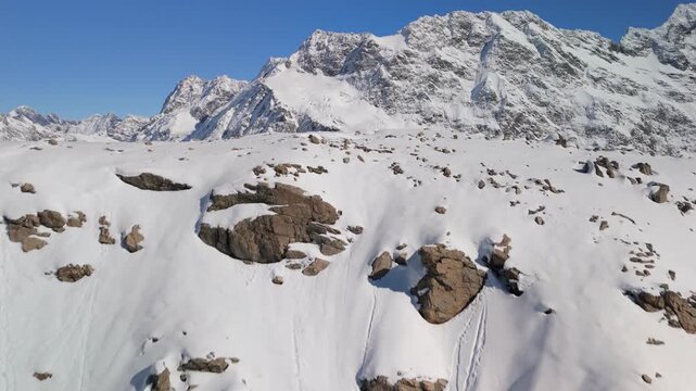 Aerial of Mueller Glacier Snow Basin and Mt Sefton
