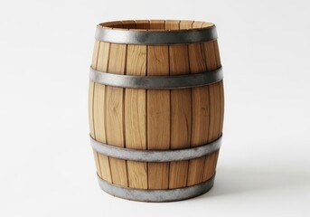 Fototapeta premium Wooden barrel with metal hoops isolated on white background