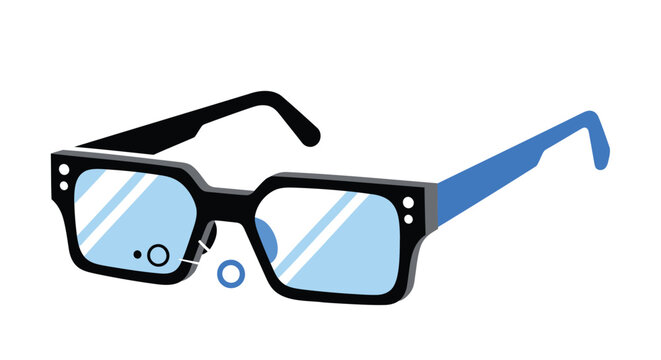 Vector glasses, blue lenses, black frames, fashion eyewear, accessory icon