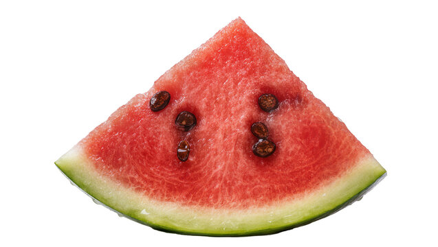Juicy red watermelon slice with dark seeds, isolated on transparent background